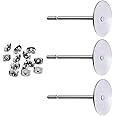 400pcs Hypoallergenic Stainless Steel Earrings Posts Flat Pad Blank Earring Pin Studs with Butterfly Earring Backs for Jewelry Making Findings (6mm)