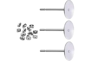 YOUDIYLA 400pcs Hypoallergenic Stainless Steel Earrings Posts Flat Pad Blank Earring Pin Studs with Butterfly Earring Backs for Jewelry Making Findings (6mm)