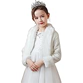 Heavyoff Girls Faux Fur Wrap Shawl Flower Kids Princess Cape Wedding Bolero Jacket Shrug for Party Evening