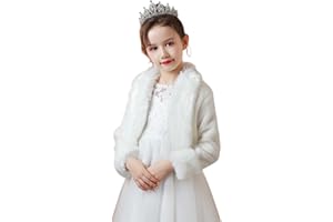 Heavyoff Girls Faux Fur Wrap Shawl Flower Kids Princess Cape Wedding Bolero Jacket Shrug for Party Evening