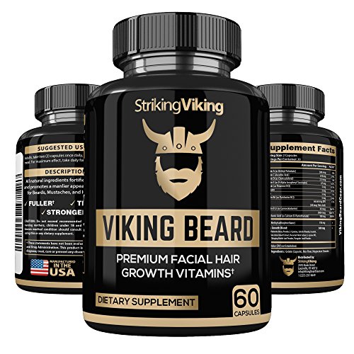 Viking Beard and Facial Hair Growth Vitamins for Men [ UPDATED 2018 ] - Ideal for Thin Hair - Formulated with Biotin, Natural DHT Blockers, MSM, and Multivitamins - FDA and GMP Approved - Made in USA