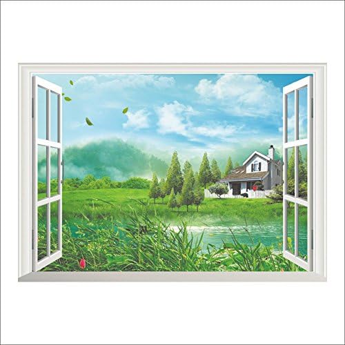 Home decoration Nature Mountains Lake House Tree 3D Window View Living Room Decoration Creative Poster Mural Wallpaer Wall Sticker Decor