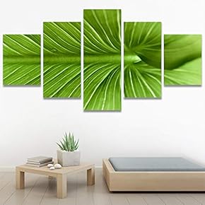 signwin 5 Panel Canvas Wall Art Green Leaves...