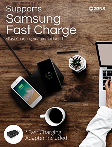 ZENS Dual Wireless Phone Charging Pad | Qi Charging Pad with 2X 10 Watt Power Output | Supports Samsung Fast Charging | Works Qi Enabled Devices | Includes AC/DC Adapter | Black