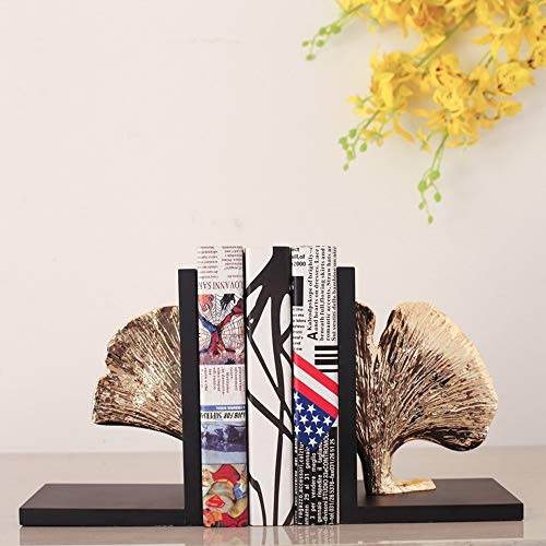 MQW Fashion Creative Resin Golden Apricot Leaf Bookend Magazine Shelf Modern Home Living Room Bedroom Hotel Cafe Bookstore Desktop Decoration 44 23CM Delicate and Beautiful