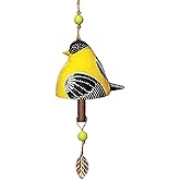 Wind Chimes for Outside – Handcrafted Small Wind Chime with Metal Leaf & Colorful Beads, Weather-Resistant Outdoor Hanging Decor for Garden, Patio, or Balcony (Single Bird-Yolk)