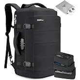 Tzowla 40L Expandable Travel Laptop Backpack for Men Women Carry on Flight Approved,Large Capacity Anti Theft Backpacks with Giant Tumbler Holder Pocket,Personal Item Bag Fit 17.3" Computer（Black