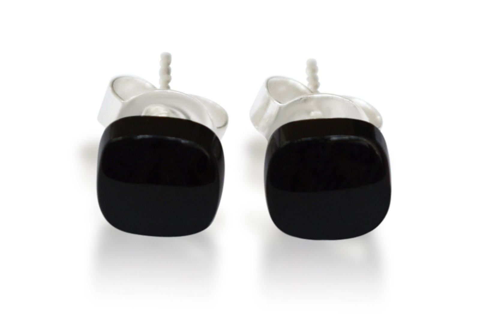 Onyx stud earrings, natural, square, 7x7mm, 925 sterling silver