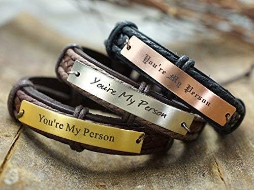 You are My Person Bracelet, Grey's Anatomy Quote, Personalized Inspirational Saying Engraved, Custom Leather Cuff, Stainless Steel, Brass, Copper Available, Gift for Best Friends BFF