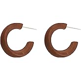 QLUYCKW C Wooden Hoop Earrings Vintage Bohemian Nature Wooden Hoop Stud Earrings Natural Lightweight Geometric Retro Earring for Women