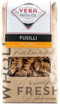 Vera Pasta Spicy Garlic Fusilli - Gourmet Italian Pasta for Authentic Taste &amp; Texture - Artisan, Fresh Pasta Made in the USA - All Natural, High-Protein Fusilli Pasta - 1 Pound