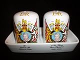 H M Queen Elizabeth II Diamond Jubilee Coat Of Arms Design Salt and Pepper Cruet Set + Tray H M Queen Elizabeth II Diamond Jubilee Coat Of Arms Design Salt and Pepper Cruet Set + Tray