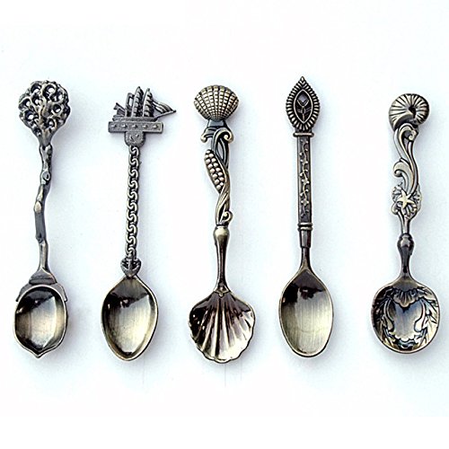 Coffee Dessert Spoon Set 5 Pack Lackingone Retro Creative Bronze Spoons 4 inches Unique for Gift