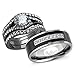 Bellux Style Couples Wedding Rings Set for Him and Her 1 Carat Engagement Wedding Rings with Matching Wedding Band (Women's Size 07 & Men's Size 10)