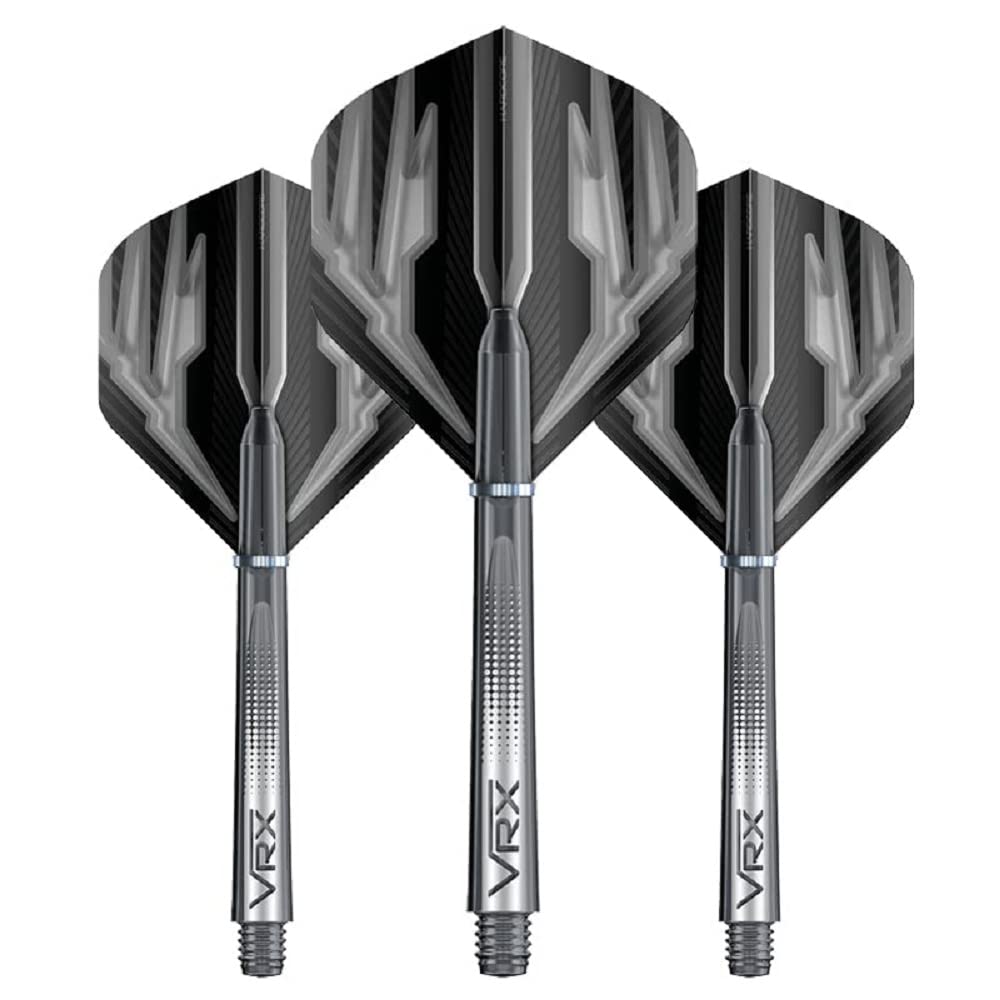 RED DRAGON Dart Flight & Stems Combo Grey - 4 sets of Standard Flights and 4 sets of Medium VRX Stems Per Pack