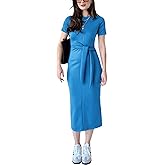 ZERMOM Women Short Sleeve Bodycon Midi Dresses Summer Crewneck Wrap Tie Waist T Shirt Slim Fit Long Dress