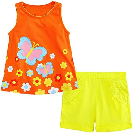 Jobakids Little Girls Short Set Summer Cotton Clothing set (4T, orange/yellow)