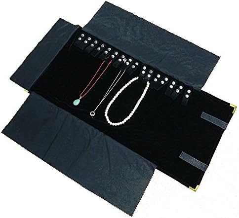 iYang PU Leather and Velvet Metal Corners Jewelry Travel Case Roll Bag Organizer for Necklace … (Blue)