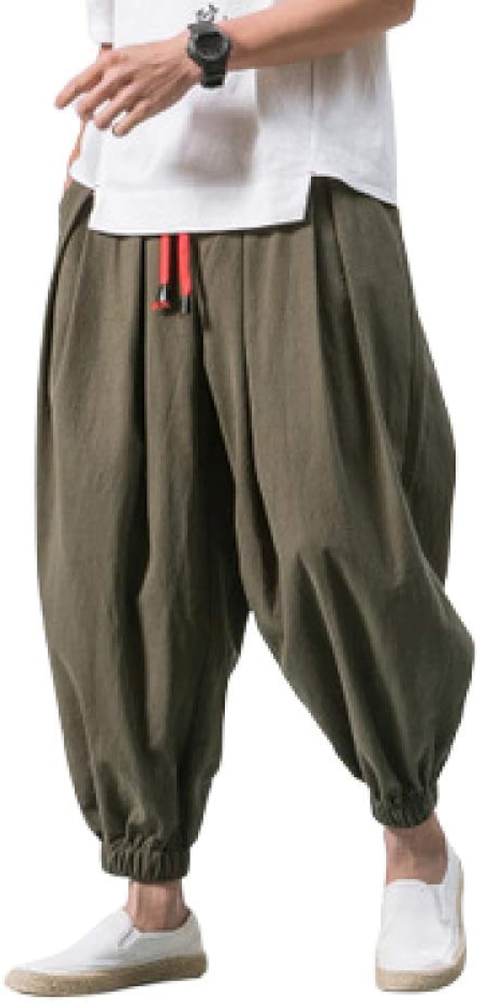 Men's Pants Clothing Chinese Style Cotton Solid Color and Linen