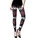 Ensasa Womens Autumn Winter Snowflake Graphic Printed Stretchy Leggings Pants, Black Red Reindeer Small