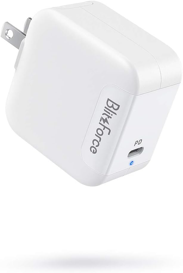 Blitzforce USB C Charger[GaN Tech],Blitzforce 65W PD 3.0 Wall Charger Type C Fast Charging Power Delivery Foldable Adapter for iPhone 11/Pro/Max, MacBook Pro/Air, Ipad Pro and More (White)