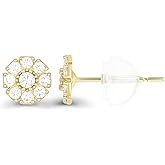 14K Yellow Solid Gold Micropave 6mm Flower AAA Cubic Zirconia Stud Earrings | Solid Gold Stud Earrings for Women