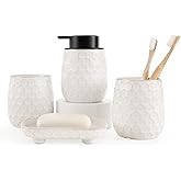 Bathroom Accessory Set 4PCS, Ceramic Bathroom Accessories Set, Bathroom Accessories Sets Complete, White Honeycomb Design, Home Apartment Modern Bath Decor Vanity Countertop, ANTIS'S HOME