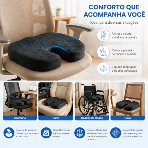 Gavzrt Almofada Ortopédica para Cóccix em Espuma Viscoelástica - Assento Ergonômico Formato U para Cadeira de Escritório e Carro, Almofada Coccix