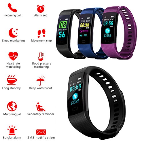 Owill Smart Watch Sports Fitness Activity Heart Rate Tracker Blood Pressure Watch, Fashionable Design and Adjustable Strap (Red)