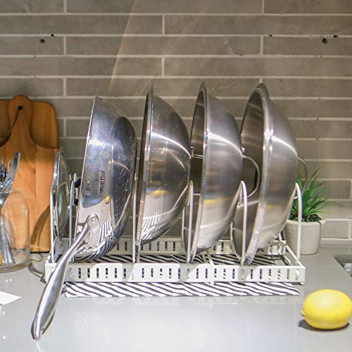 GRANNY SAYS Expandable Cookware Organizer Rack, 7 Adjustable Compartments, Pan Pot Lid Holder, Extended to 22", White - Thumbnail 2
