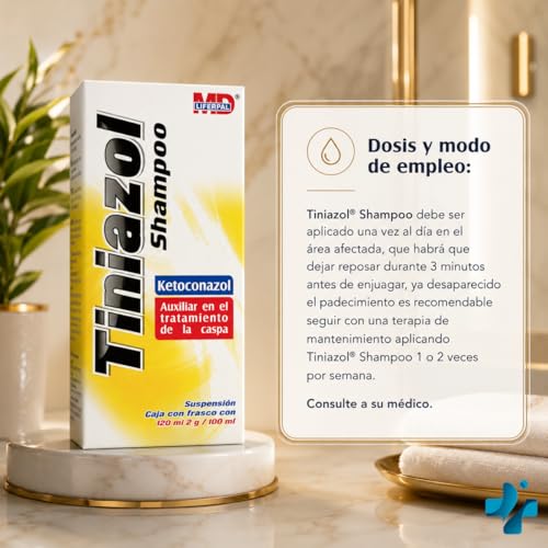 Tiniazol Ketoconazol Shampoo 2 g / 100 Botella con 120 mL Shampoo para la Caspa Seborrea Alopecia Dermatológico MD Liferpal Laboratorios Pack (1)