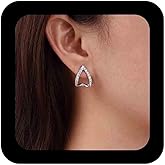 Iaceble Boho Gold Crystal Stud Earrings Open V Shape Earrings Cz Hollow Triangle Earrings Sparkle Rhinestone Heart Earrings Jewelry for Women and Girls