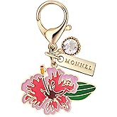 MONNEL MC525 Hibiscus rosa-sinensis Lobster Clasp Charm for Women with Velvet Bag (Rose Pink,1 Piece)