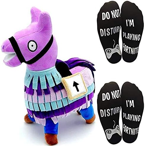 ALLYK Pack: Llama Plush Stuffed Toy 7.9inch in Height +2 Pairs Funny 100% Cotton Socks Great Gift for Gamers Lovers