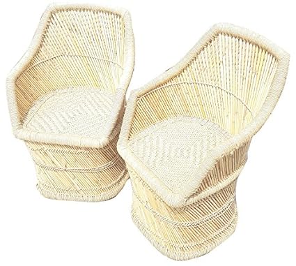 PatioStack Cane/Bamboo Handmade Outdoor Rattan & Wicker Sitting Chair Furniture Set for Garden/Terrace/Lawn/Restaurant (Beige, 18X18X34-inch)- 2Chair