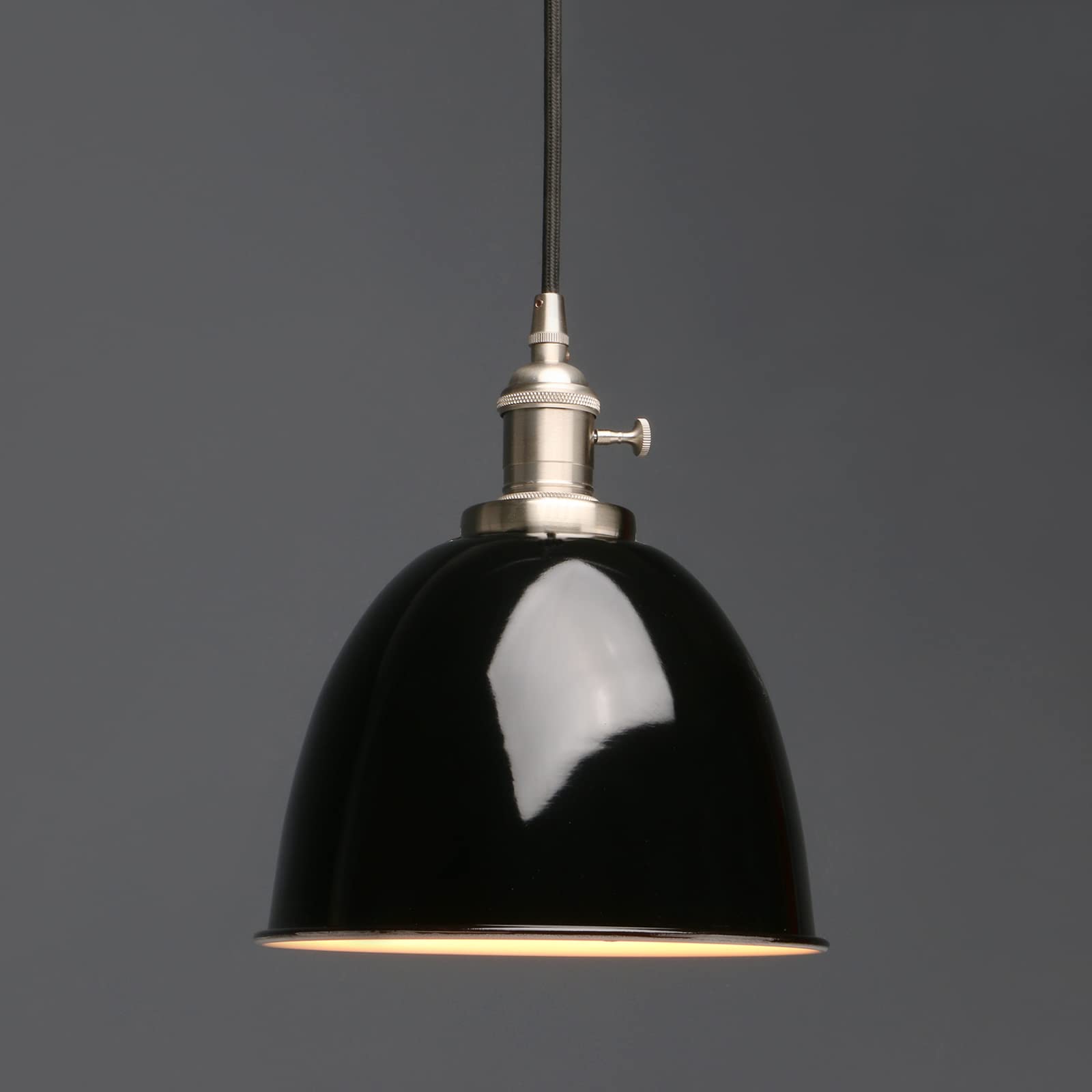 Phansthy Set of 2 Vintage Pendant Light with Switch Metal Dome Lampshade Hanging Lamps Ceiling Fitting Light Fixtures E27 Bulbs Brushed Steel Head Finish (Black)