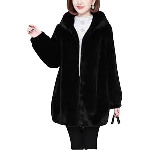 Women Winter fleece Overcoat Thick Warm Outwear Hooded Mid Length Faux Fur Coat Female Parka