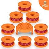 SUERW Line String Trimmer Replacement Spool, 10ft 0.065" Replacement Autofeed Spool for Worx String Trimmer [8 Replacement Line Spool, 1 Trimmer Cap] (10 ft/Packs of 9)
