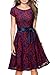MIUSOL Women's Vintage Floral Lace Contrast Bow Cocktail Evening Dress, Dark Red and Purple, Small