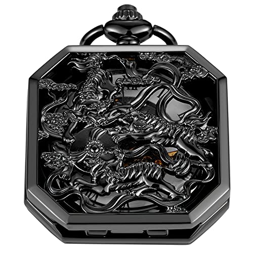 Whodoit Retro and Classical Design Green Flower Mechanical Pocket Watch, Roman Digital Dial Men's Mechanical Pocket Watch