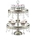 Anastasia Collection Antique Silver 2 Tier Cupcake Stand, Round Metal Glass Top Dessert Wedding Party Display Tower with Crystals