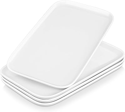 Assiettes Rectangulaires en Porcelaine, 4 Grandes Assiettes à Dessert Rectangulaire 30.7 x 18.5 cm, Plateau Aperitif Blanches en Céramique pour Repas Dîner Salon Dessert Sushis, Série Plat