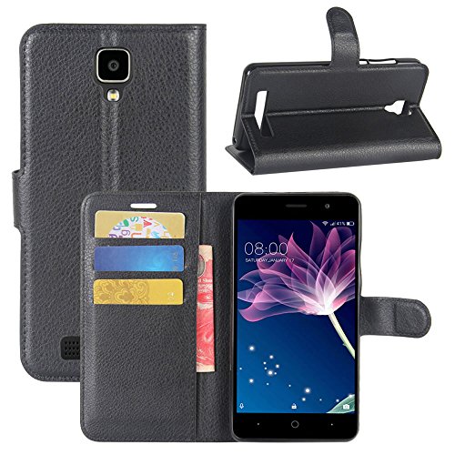 Doogee X10 Case, Fettion Premium PU Leather Wallet Flip Phone Protective Case Cover with Card Slots and Magnetic Closure for Doogee X10 Smartphone (Wallet - Black)