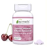 EZ Melts Energy, Memory & Mood Enhancer - B Vitamins Supplement with Vitamin B12, B6, Folate & Biotin - Non-GMO & Vegan - Cherry Berry - 60 Dissolvable Tablets (60 Servings)