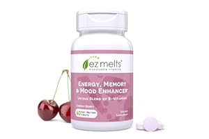 EZ Melts Energy, Memory & Mood Enhancer - B Vitamins Supplement with Vitamin B12, B6, Folate & Biotin - Non-GMO & Vegan - Cherry Berry - 60 Dissolvable Tablets (60 Servings)