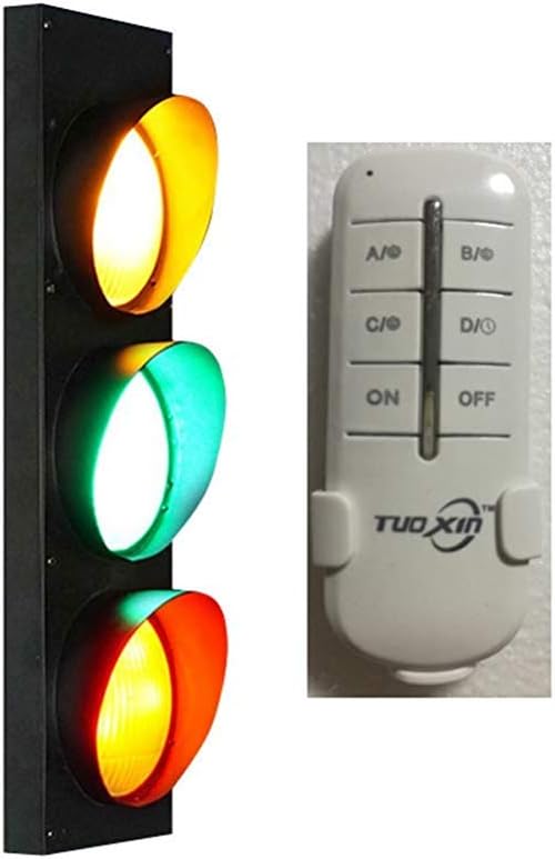 Interior Wall lamp Wall lamp, Traffic Signal Wall lamp Street Sign Warning Light, Suitable for Living Room, Bedroom, Hallway, Stairs (with Remote Control),Black