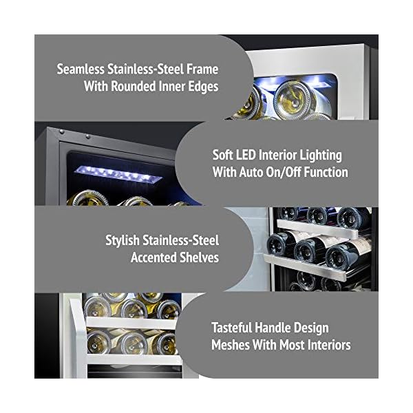 Ivation-29-Bottle-Dual-Zone-15-Built-In-Compressor-Wine-CoolerCellar-Undercounter-Wine-Fridge-Temperature-Control-40-50F50-66F-Refrigerator-Quiet-Operation-LED-Light-Glass-Stainless-Steel