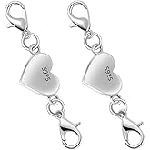 925 Silver Heart-Shaped Magnetic Necklace Clasps and Closures, Magnetic Clasp Converter for Jewelry Making Supplies,Chain Extender Connector for Necklace Bracelet (2pcs Silver)
