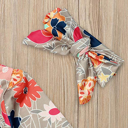 NUWFOR Toddler Baby Girls Floral Print Drees Pants Headband Outfits Clothing Set（Red,2-3 Years - Thumbnail 3