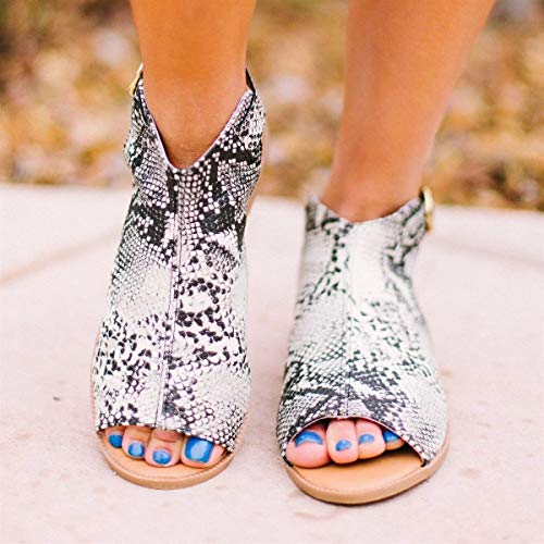 Tantisy â™£â†­â™£ Summer Fashion Sandals Fish Mouth Flat Heel Leather Buckle Ankle Strap Roman Casual Shoes Loafers for Womens Gray